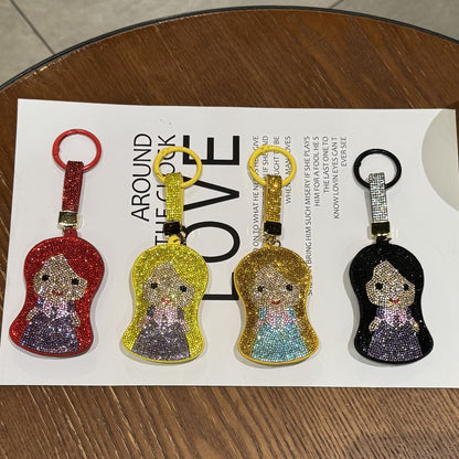 Mermaid Red Bag Charm Key Chain Featuring Sparkling Rhinestones