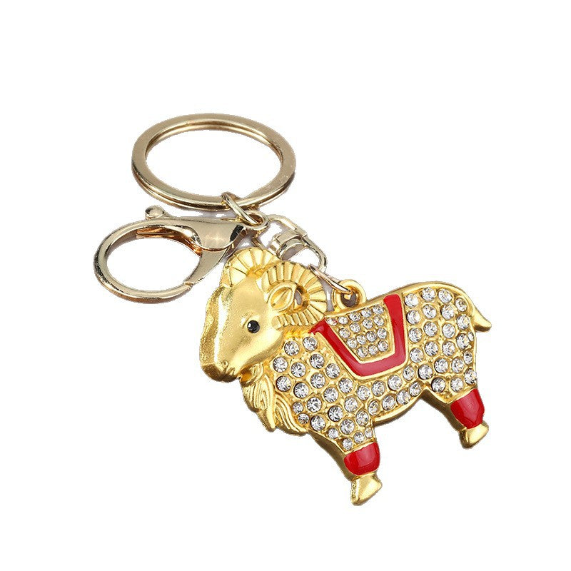 New Year Dog Red Key Chain With Rhinestones In Zinc Alloy, Stylish Bag Charm Accessory