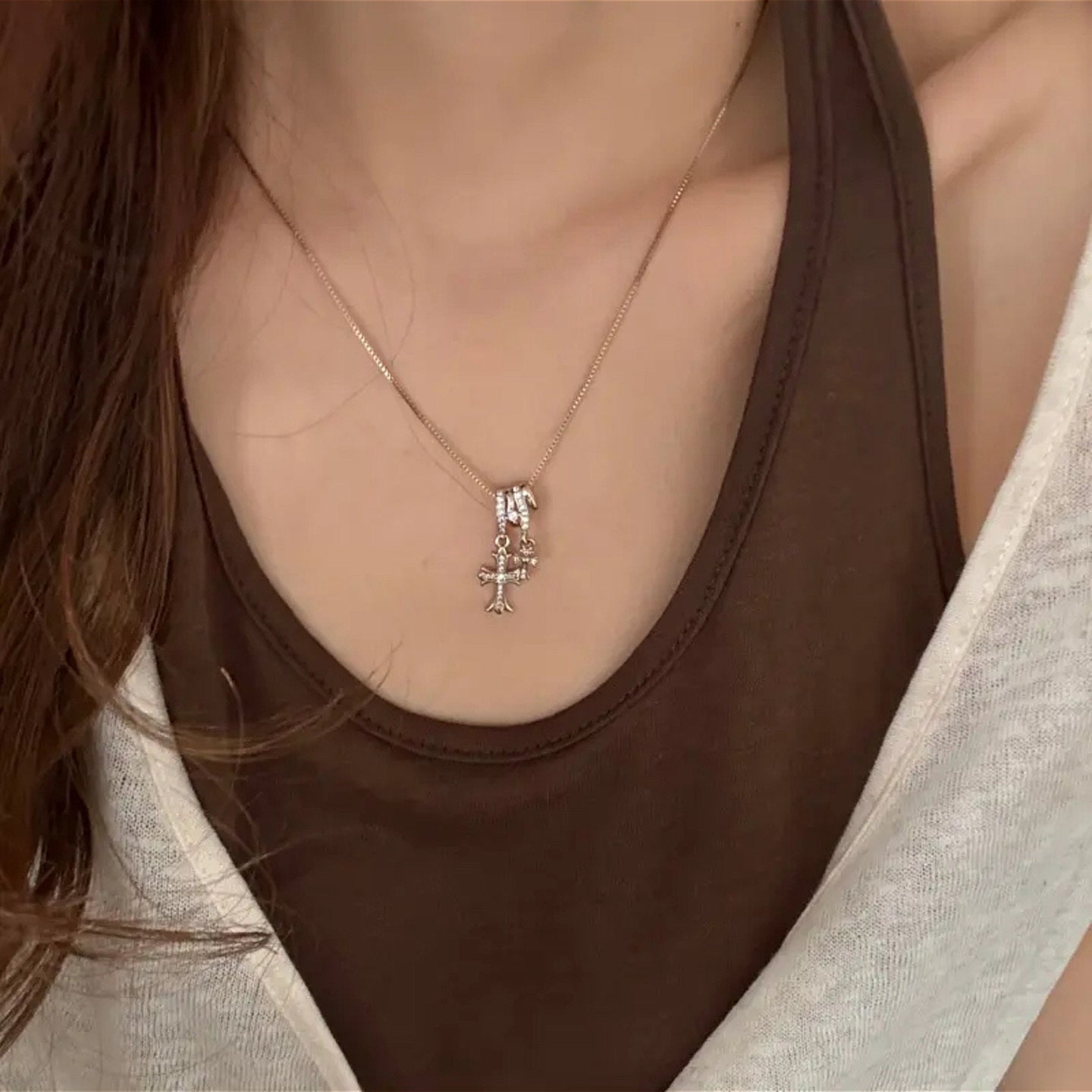 Classic Style Cross Necklace For Unisex, Copper Material With Electroplated Gold Plating And Cable Chain