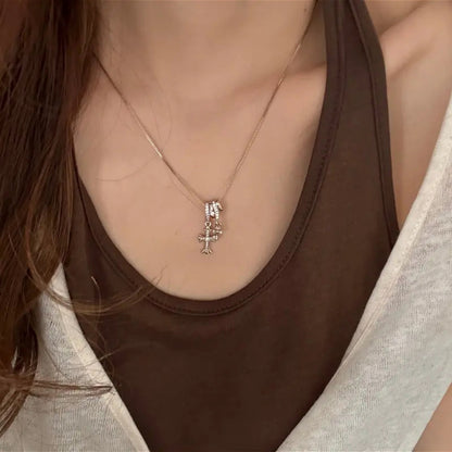 Classic Style Cross Necklace For Unisex, Copper Material With Electroplated Gold Plating And Cable Chain