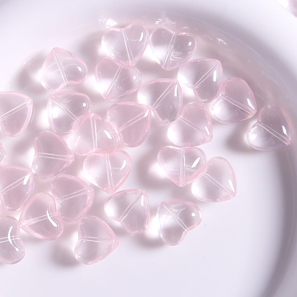 10 PCS Heart Shape Glass Beads For Jewelry Making With Stoving Varnish, Natural Pink Color