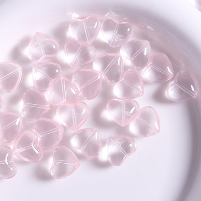 10 PCS Heart Shape Glass Beads For Jewelry Making With Stoving Varnish, Natural Pink Color