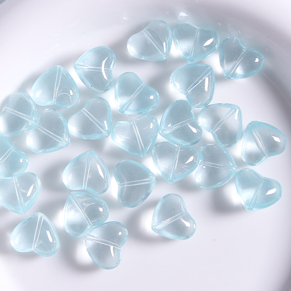 10 PCS Heart Shape Glass Beads For Jewelry Making With Stoving Varnish, Natural Pink Color