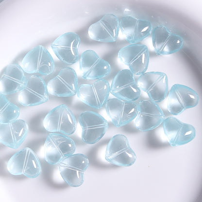 10 PCS Heart Shape Glass Beads For Jewelry Making With Stoving Varnish, Natural Pink Color