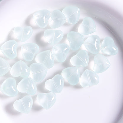10 PCS Heart Shape Glass Beads For Jewelry Making With Stoving Varnish, Natural Pink Color