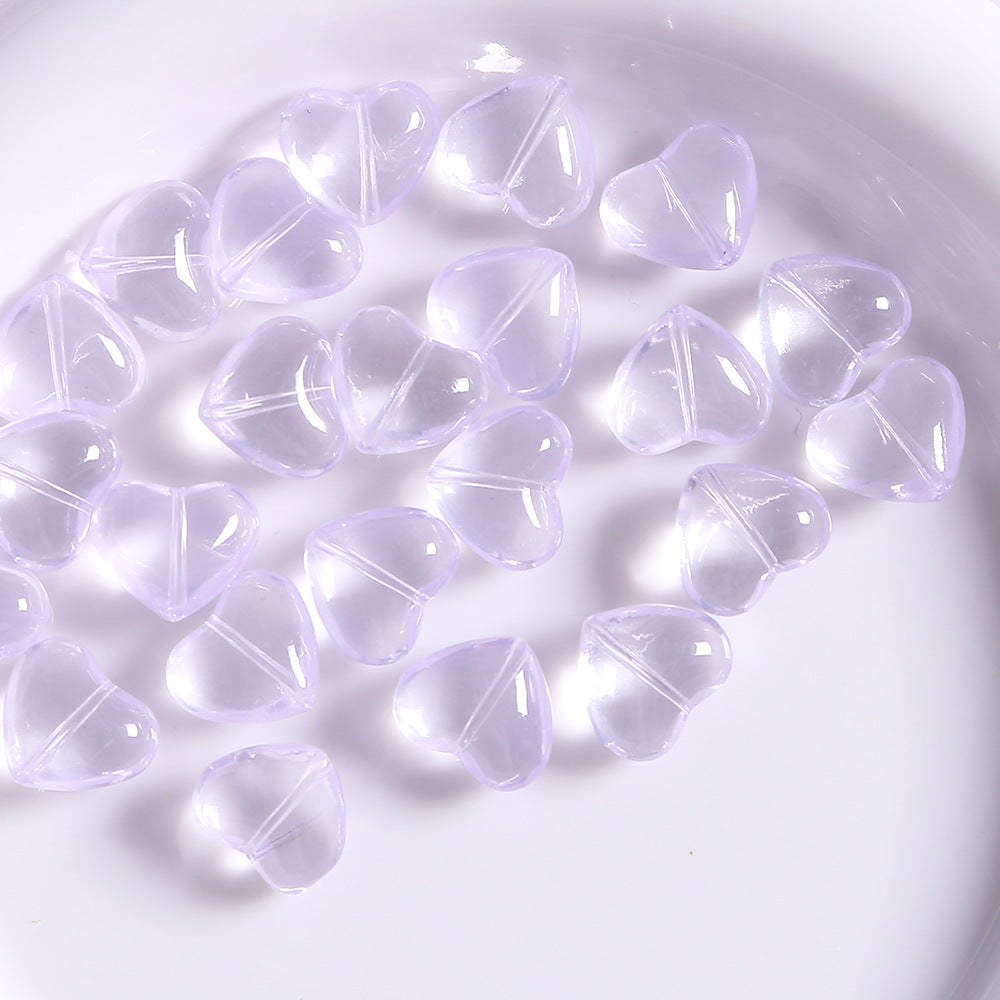 10 PCS Heart Shape Glass Beads For Jewelry Making With Stoving Varnish, Natural Pink Color
