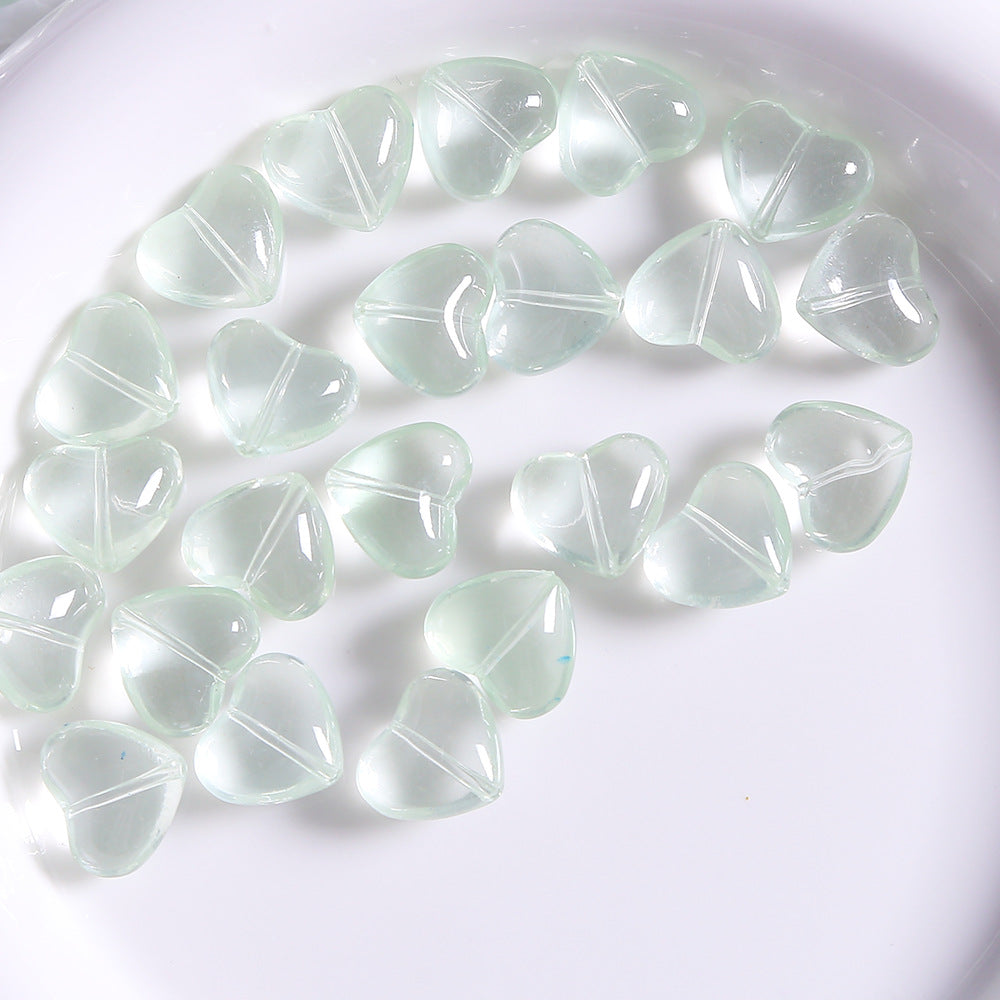 10 PCS Heart Shape Glass Beads For Jewelry Making With Stoving Varnish, Natural Pink Color