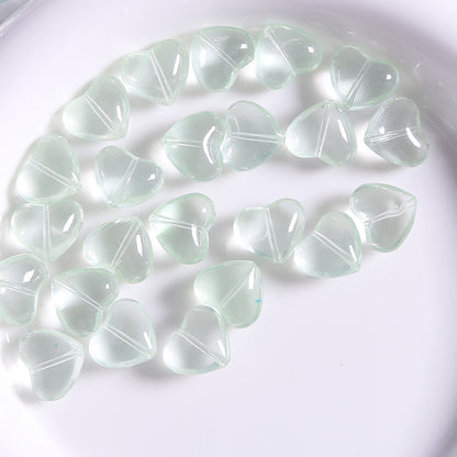 10 PCS Heart Shape Glass Beads For Jewelry Making With Stoving Varnish, Natural Pink Color