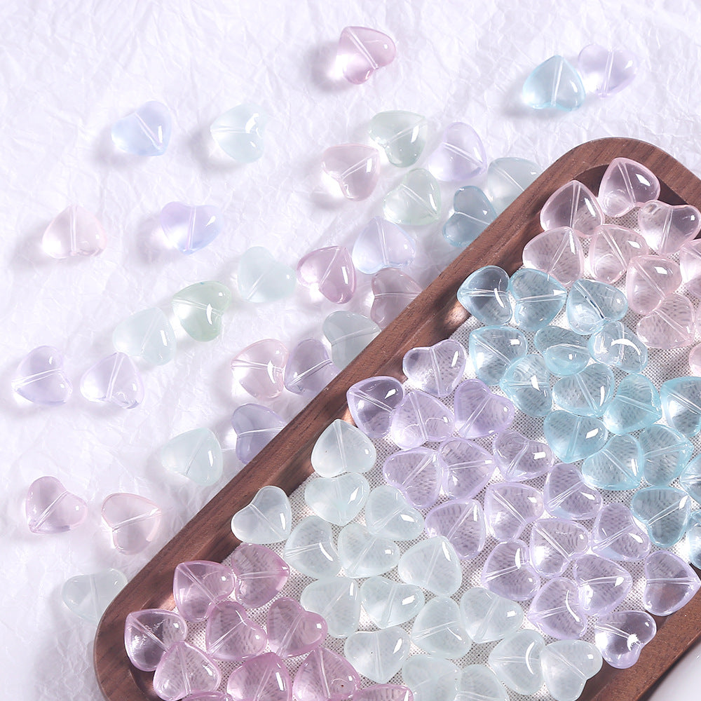 10 PCS Heart Shape Glass Beads For Jewelry Making With Stoving Varnish, Natural Pink Color