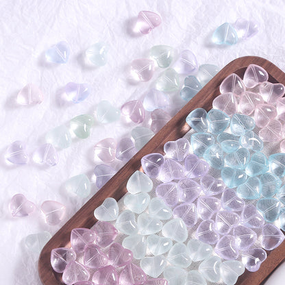 10 PCS Heart Shape Glass Beads For Jewelry Making With Stoving Varnish, Natural Pink Color