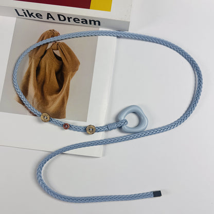 Bohemian Solid Color Braided Belt For Women In Wax Line Material Featuring Rope Buckle