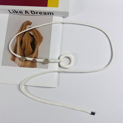 Bohemian Solid Color Braided Belt For Women In Wax Line Material Featuring Rope Buckle