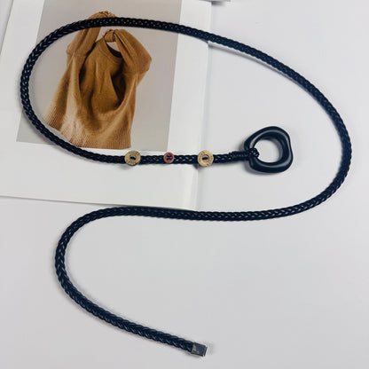Bohemian Solid Color Braided Belt For Women In Wax Line Material Featuring Rope Buckle