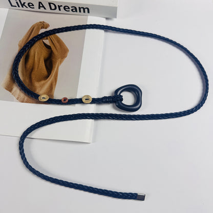 Bohemian Solid Color Braided Belt For Women In Wax Line Material Featuring Rope Buckle