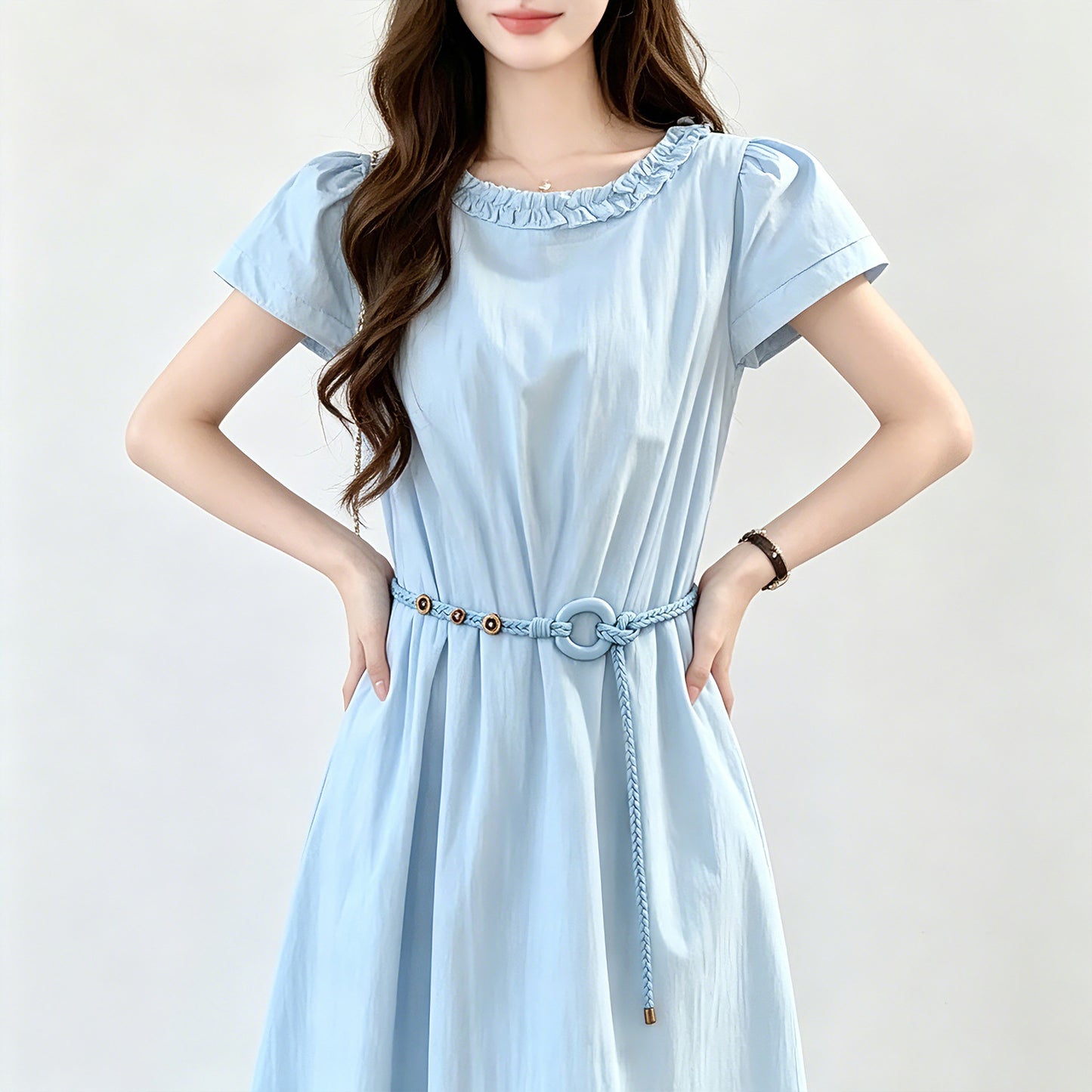 Bohemian Solid Color Braided Belt For Women In Wax Line Material Featuring Rope Buckle