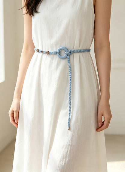 Bohemian Solid Color Braided Belt For Women In Wax Line Material Featuring Rope Buckle