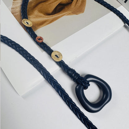 Bohemian Solid Color Braided Belt For Women In Wax Line Material Featuring Rope Buckle