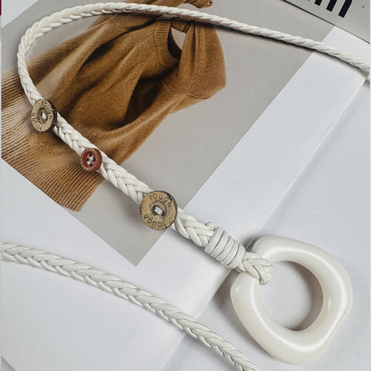 Bohemian Solid Color Braided Belt For Women In Wax Line Material Featuring Rope Buckle