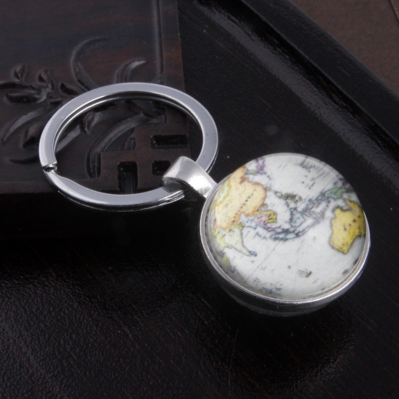 New Year Map Key Chain Featuring Gem Inlay And Durable Metal Material