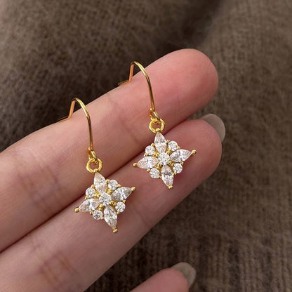 Rhombus Tassel Earrings For Women In Gold Alloy With Zircon Inlay Featuring Titanium Alloy Studs