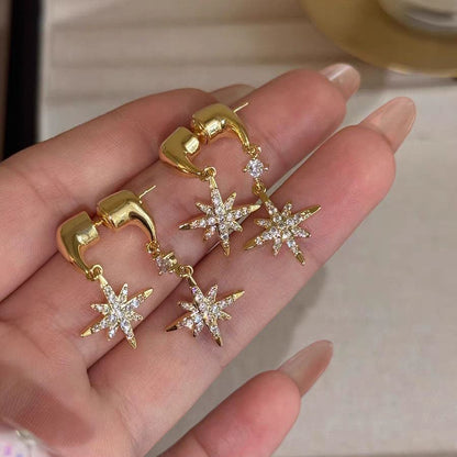 Rhombus Tassel Earrings For Women In Gold Alloy With Zircon Inlay Featuring Titanium Alloy Studs