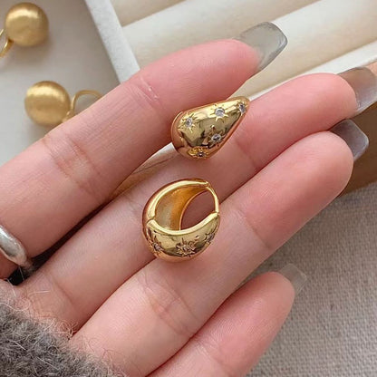 Rhombus Tassel Earrings For Women In Gold Alloy With Zircon Inlay Featuring Titanium Alloy Studs