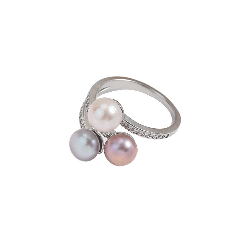 Simple Style Adjustable Ring With Natural White 7-8mm Button Freshwater Pearl And Copper Metal