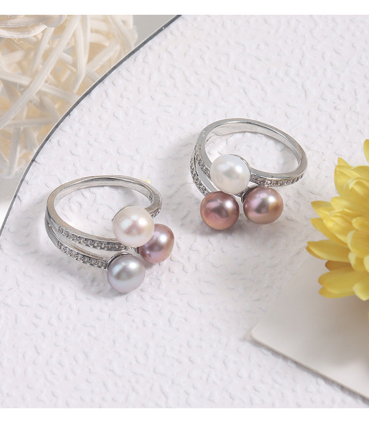 Simple Style Adjustable Ring With Natural White 7-8mm Button Freshwater Pearl And Copper Metal