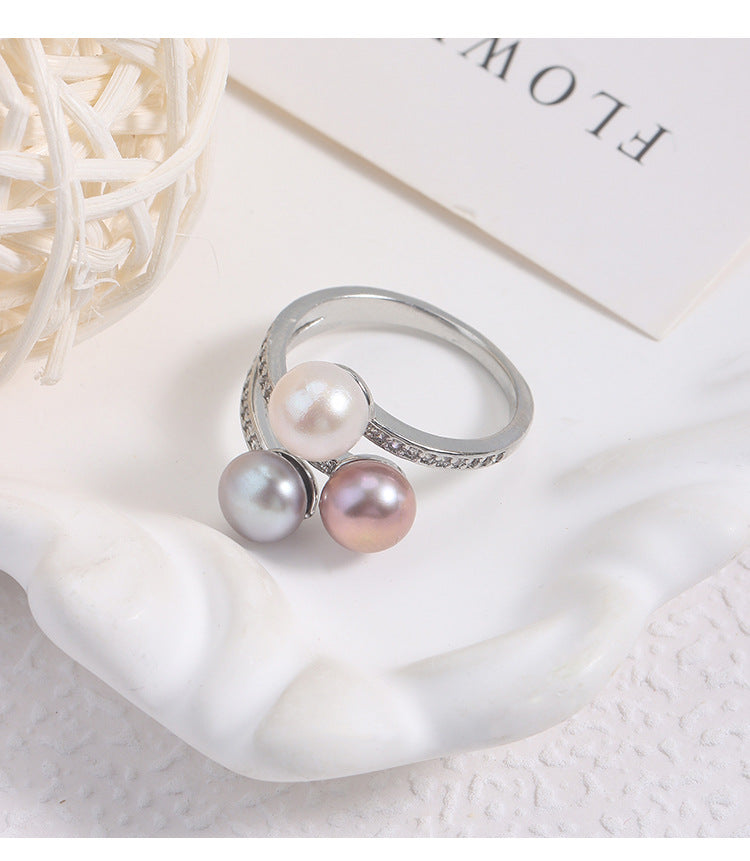 Simple Style Adjustable Ring With Natural White 7-8mm Button Freshwater Pearl And Copper Metal