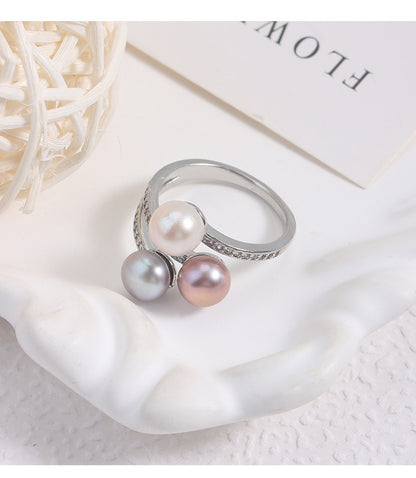 Simple Style Adjustable Ring With Natural White 7-8mm Button Freshwater Pearl And Copper Metal