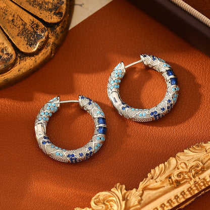Retro Two Tone Color Block Hoop Earrings For Women In Copper With Zircon Inlay And 304 Stainless Steel Posts