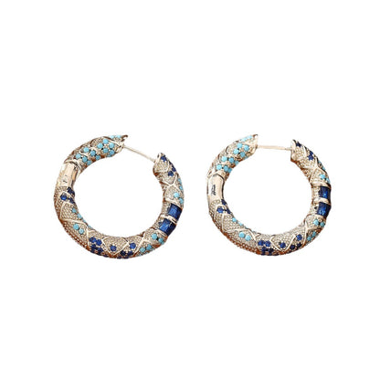 Retro Two Tone Color Block Hoop Earrings For Women In Copper With Zircon Inlay And 304 Stainless Steel Posts