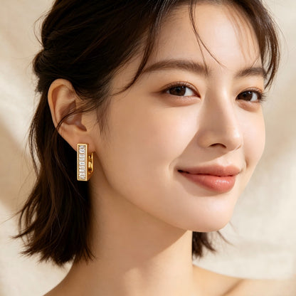 Simple Style Geometric Earrings For Women In Brass With Zircon Inlay, Electroplated Finish And 304 Stainless Steel Ear Pins