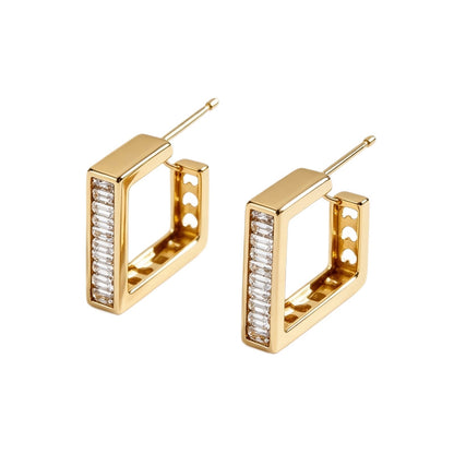 Simple Style Geometric Earrings For Women In Brass With Zircon Inlay, Electroplated Finish And 304 Stainless Steel Ear Pins