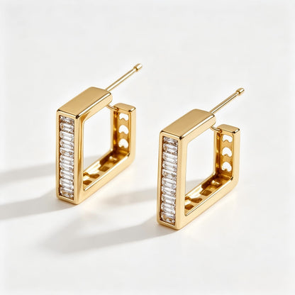 Simple Style Geometric Earrings For Women In Brass With Zircon Inlay, Electroplated Finish And 304 Stainless Steel Ear Pins