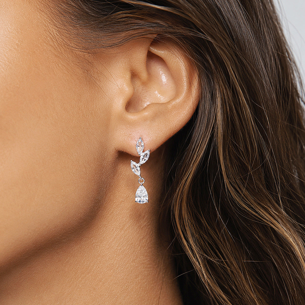 Gold Water Droplets Earrings For Women Featuring Copper Studs And Zircon Inlay Material