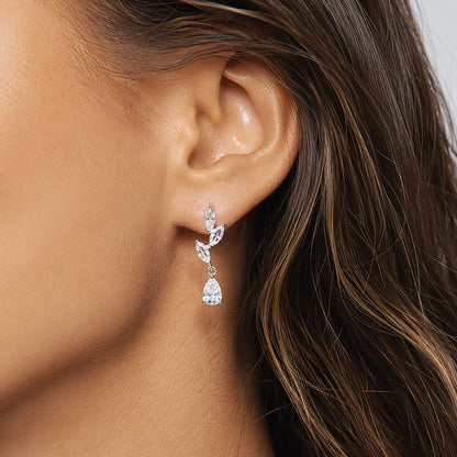 Gold Water Droplets Earrings For Women Featuring Copper Studs And Zircon Inlay Material
