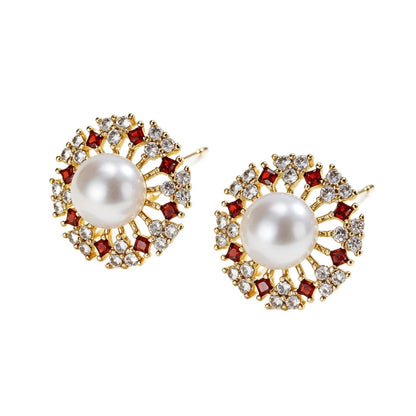 Retro Geometric Stud Earrings For Women In Brass With Zircon Inlay, Electroplated Finish And 304 Stainless Steel Posts