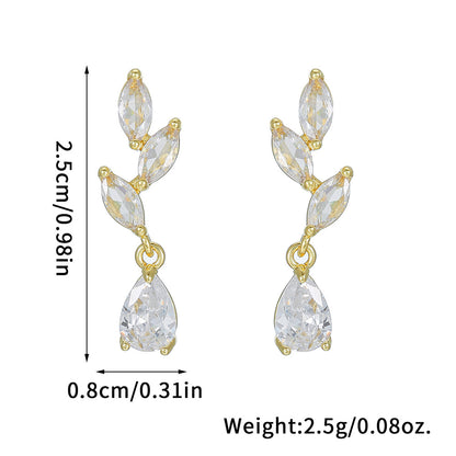 Gold Water Droplets Earrings For Women Featuring Copper Studs And Zircon Inlay Material