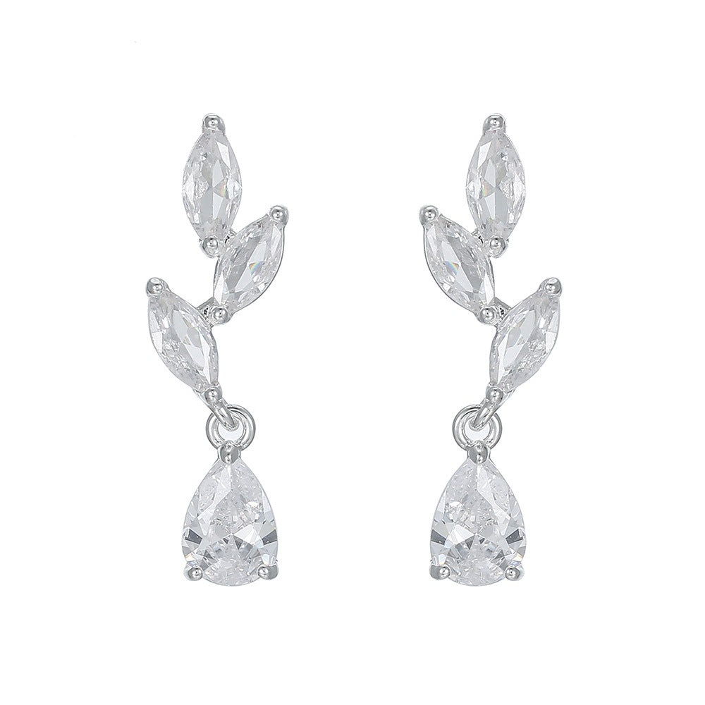 Gold Water Droplets Earrings For Women Featuring Copper Studs And Zircon Inlay Material