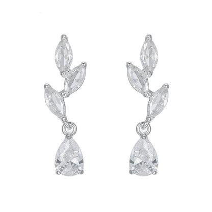 Gold Water Droplets Earrings For Women Featuring Copper Studs And Zircon Inlay Material
