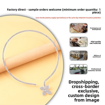Flowers Copper Choker With Rhinestones Pendant In Simple Style For Women