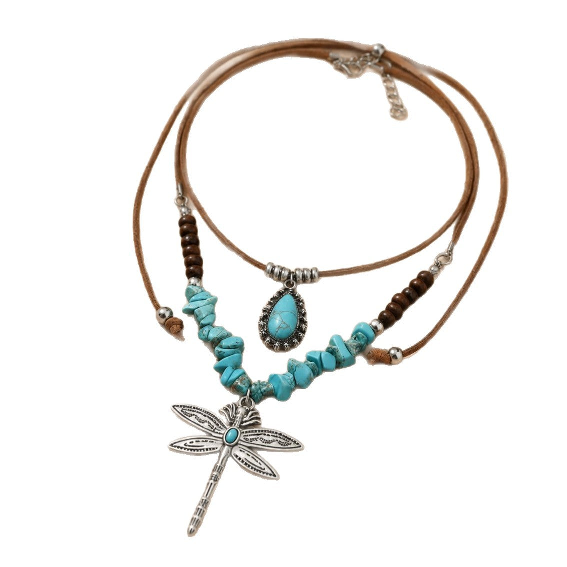Dragonfly Double Layer Necklaces For Women In Bohemian Style Featuring Alloy Pendant With Beaded Chain