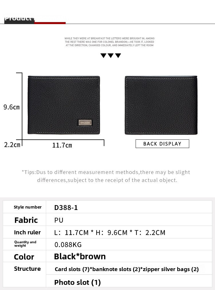 Men's Small Wallet In Solid Color PU Leather, Stylish And Compact Design