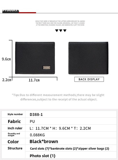 Men's Small Wallet In Solid Color PU Leather, Stylish And Compact Design