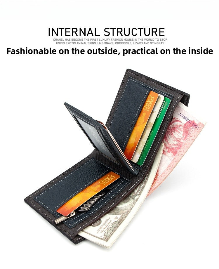 Men's Small Wallet In Solid Color PU Leather, Stylish And Compact Design
