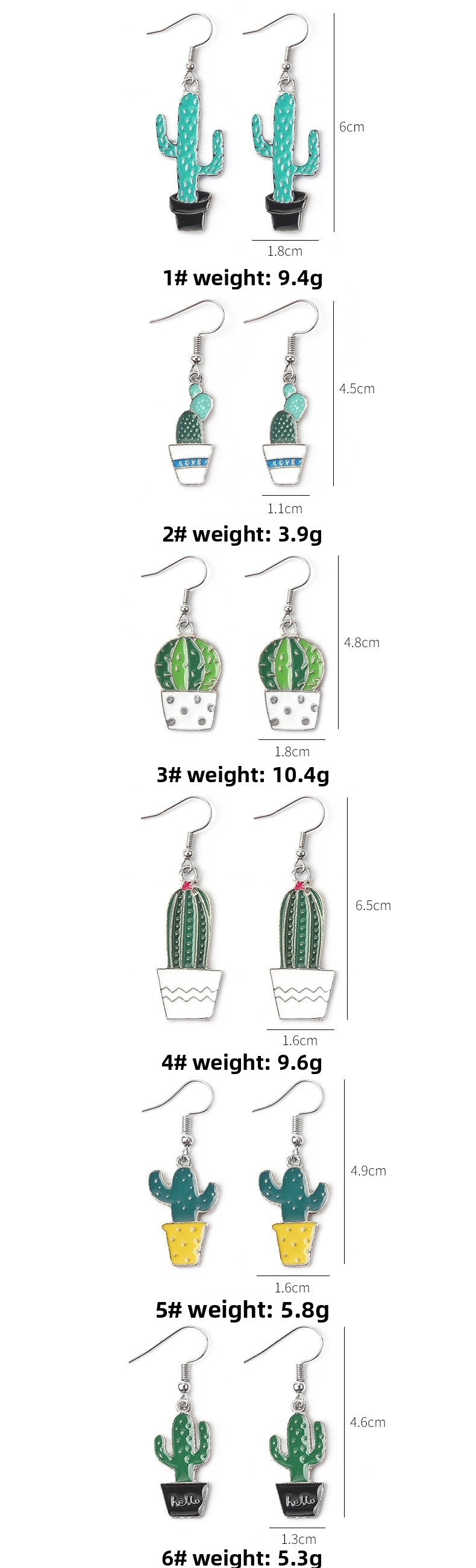 Cactus Earrings In Green With Electroplated Alloy And 304 Stainless Steel Ear Pins