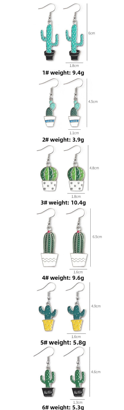 Cactus Earrings In Green With Electroplated Alloy And 304 Stainless Steel Ear Pins