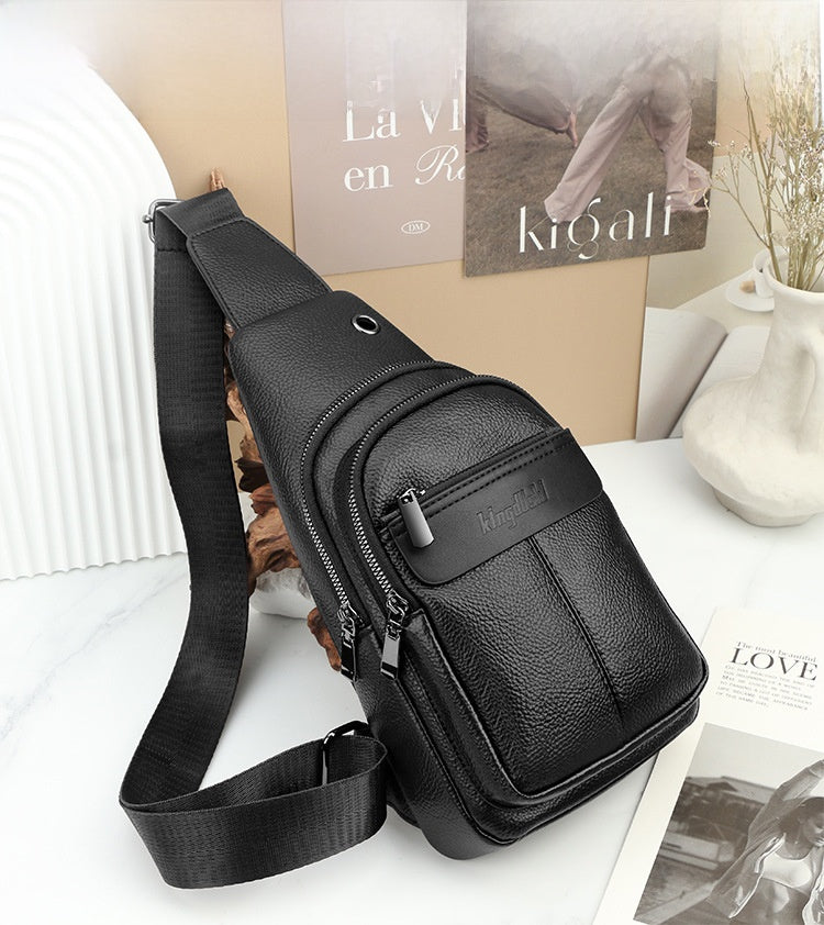 Men's Solid Color Portable Shoulder Bag In PU Leather With Single Shoulder Strap, Perfect For Summer