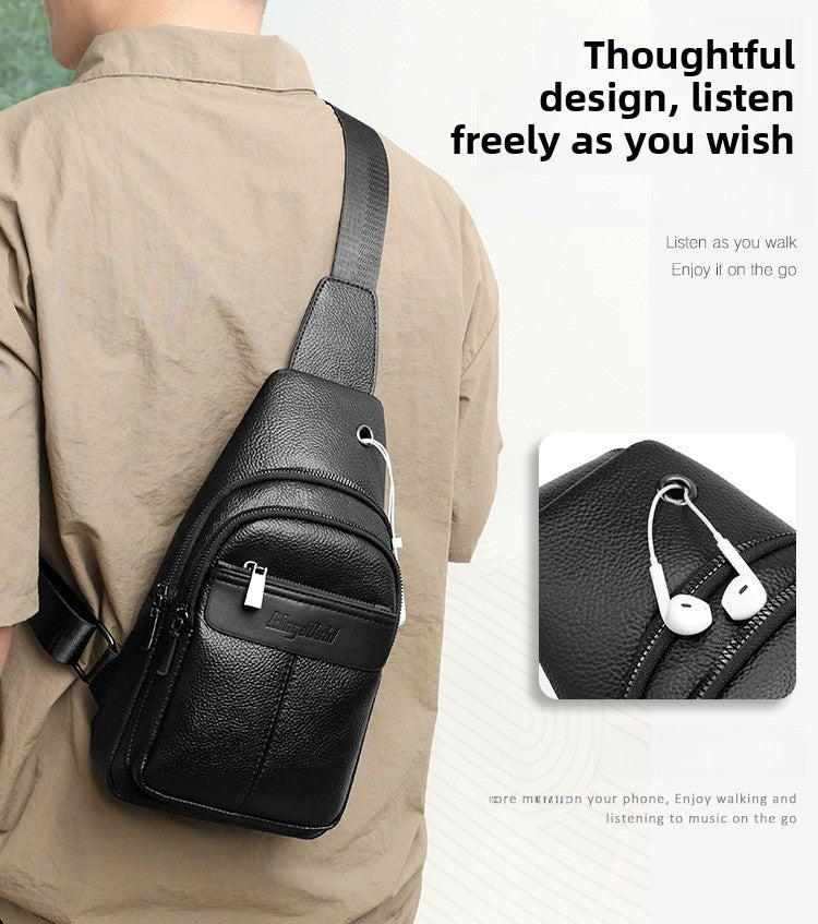 Men's Solid Color Portable Shoulder Bag In PU Leather With Single Shoulder Strap, Perfect For Summer